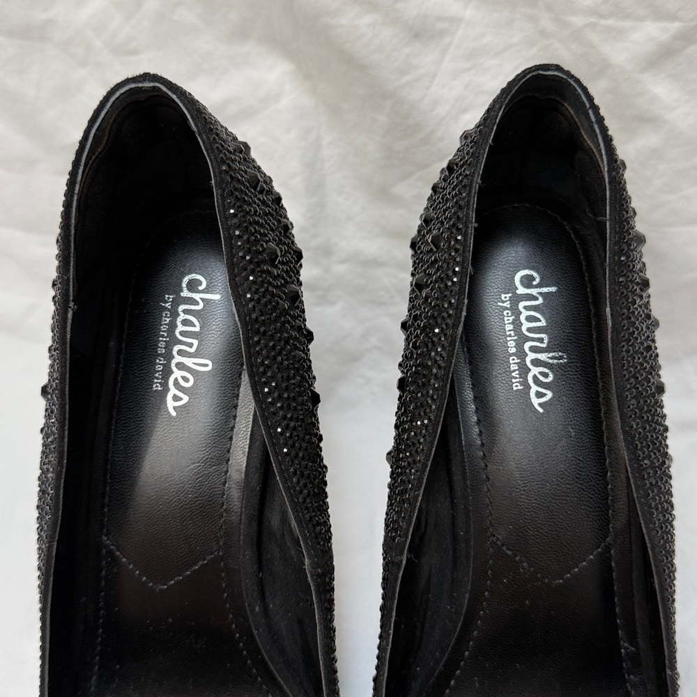 Women’s Charles By Charles David Black Rhinestone Stiletto High Heels. Size 8 - Picture 13 of 15